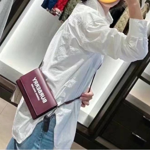 Burberry Hazelmere Printed Logo Leather Mahogany Red Crossbody Bag - Picture 8 of 13